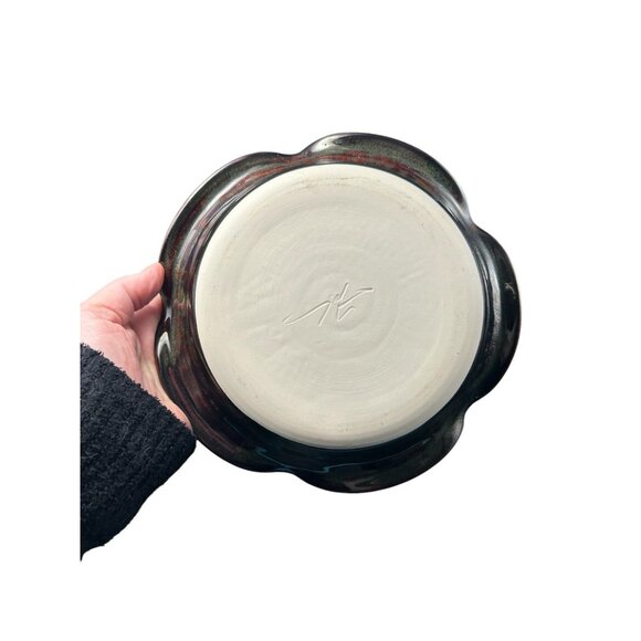 Brie Bowl Shallow Dish by Robert Fishman Studio Art Pottery Ruffle Edge Signed - Picture 4 of 8